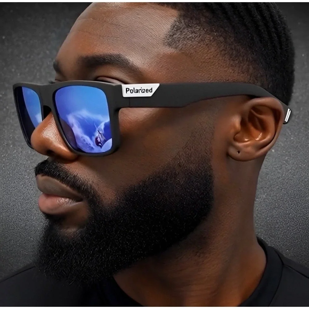 Men's Polarized Sunglasses Square Blue Lens‎ Frame Driving Fishing Sun Glasses
